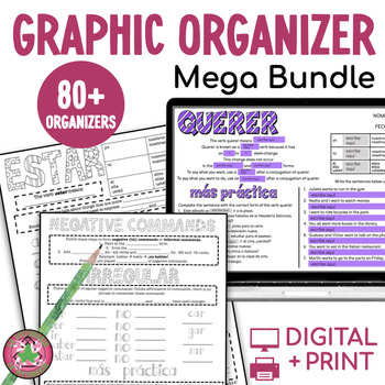 Preview of Spanish Graphic Organizer Notes and Practice Bundle