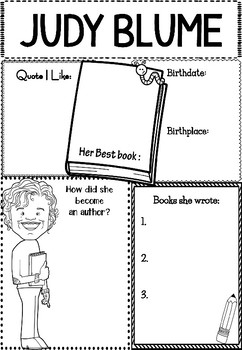 Graphic Organizer Set Judy Blume Awesome Authors By Little Lotus