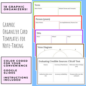 Preview of Graphic Organizer Note-Taking Card Templates