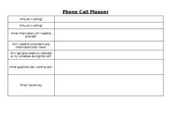 Preview of Graphic Organizer – Phone Call Planner