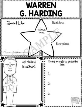 Preview of Graphic Organizer : US Presidents - Warren G. Harding, American President 29