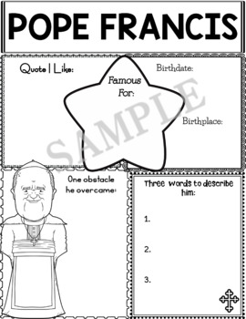 Preview of Graphic Organizer : World Leaders and Cultural Icons - Pope Francis