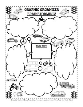 Preview of Graphic Organizer for Brainstorming Cars Vehicles Theme Fully Editable