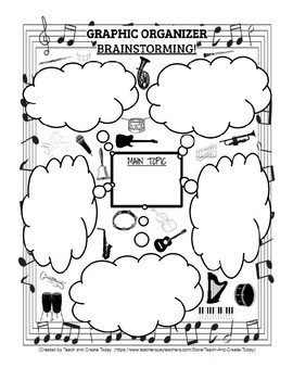 Preview of Graphic Organizer for Brainstorming Music Instruments Theme Fully Editable