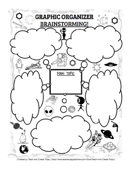 Preview of Graphic Organizer for Brainstorming Outer Space Theme Fully Editable