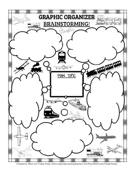 Preview of Graphic Organizer for Brainstorming Planes and Trains Theme Fully Editable