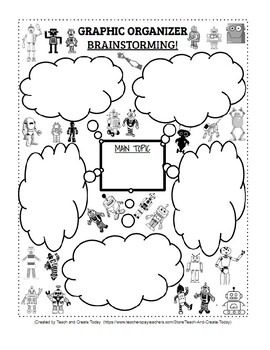 Preview of Graphic Organizer for Brainstorming Robots Theme Fully Editable