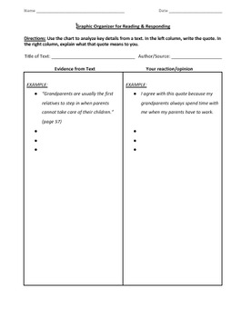 Preview of Graphic Organizer for Reading & Responding