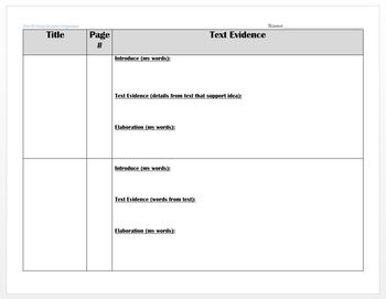 Preview of Graphic Organizer for Text Evidence and Elaboration