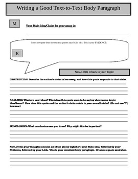 Preview of Graphic Organizer for Textual Evidence Body Paragraphs