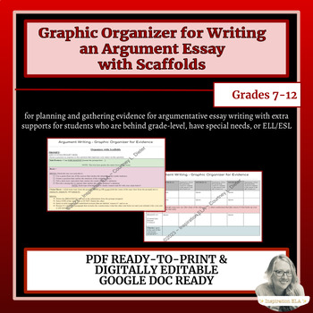 Preview of Graphic Organizer for Writing an Argument Essay with Scaffolds