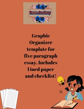 Preview of Graphic Organizer for five-paragraph essay. Includes lined paper and checklist!