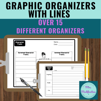 Preview of Graphic Organizers w. lines Sequencing, Character Traits, BME & More! Editable
