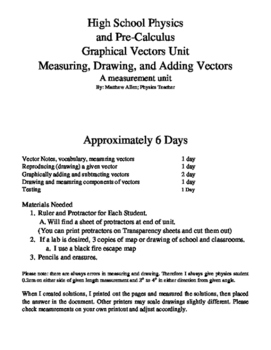 Preview of Vectors in 2-D, Measurement, Drawing, and Graphical Vector Addition Unit