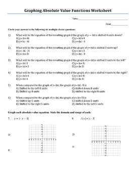 Preview of Graphing Absolute Value Functions Worksheet