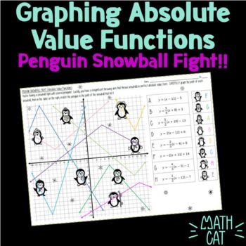 Preview of Graphing Absolute Value Functions in Vertex Form Penguin Snowball Fight!