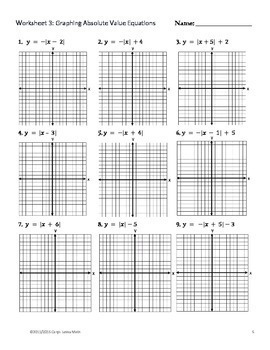 Graphing Absolute Value Practice Worksheet~ Key~Shifting~Reflections