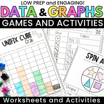 Preview of Graphs and Data Math Centers, Games Activities with Bar Graphs for 1st 2nd Grade