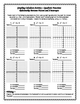 Graphing Activity Factors and Intercepts of Quadratic Functions by Lisa ...