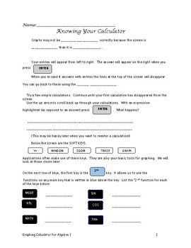 Preview of Graphing Calculator for Algebra Lesson 1: Knowing your Calculator