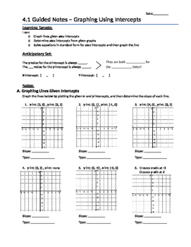 Preview of Graphing Equations in Standard Form by Finding Intercepts - Notes