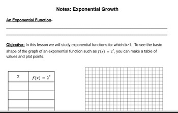 Preview of Graphing Exponential Growth Functions Day 1