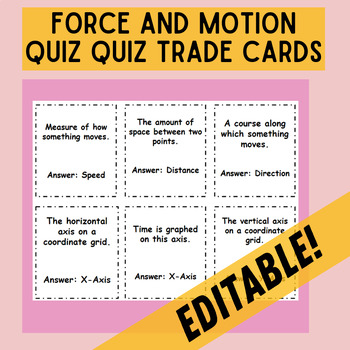 Preview of Graphing Force and Motion Quiz Quiz Trade cards