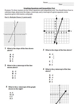 Preview of Graphing Linear Equations and Inequalities in 2 Variables and Word Problems Test