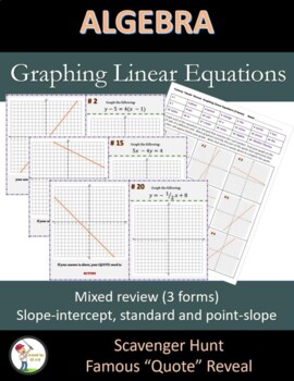 Preview of Graphing Linear Equations Mixed Review (3 forms): Scavenger Hunt