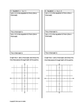 graphing linear equations using x and y intercepts worksheet tpt