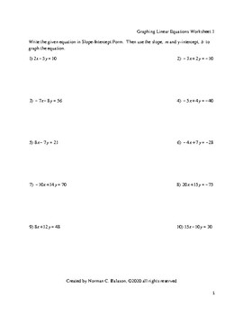Graphing Linear Equations Worksheet 1 by NCBEEZ MATH CLASS | TpT