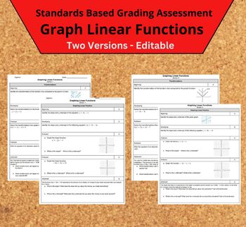 Preview of Graphing Linear Functions Standards Based Assessment - Two Versions - Editable