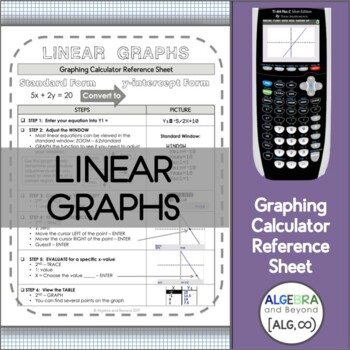 Preview of Graphing Linear Functions | TI-84 Calculator Reference Sheet and Practice