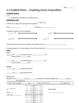 Preview of Graphing Linear Inequalities - Notes