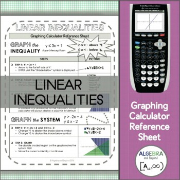 Preview of Graphing Linear Inequalities | TI-84 Calculator Reference Sheet and Practice
