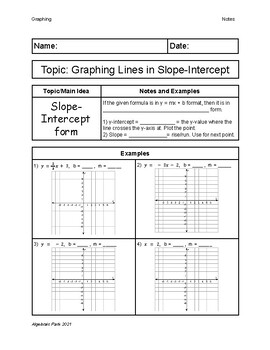 Preview of Graphing Lines From an Equation Quick Notes - Slope-Intercept and Standard From