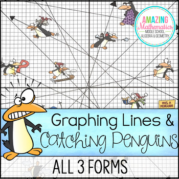 Preview of Christmas Algebra Activity Graphing Lines & Penguins ~ All 3 Forms
