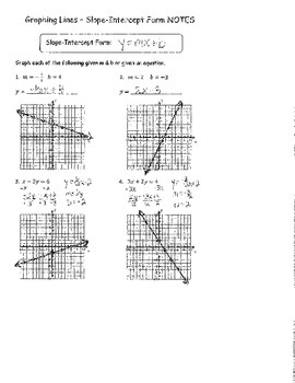 Preview of Graphing Lines Slope-Intercept Form NOTES ANSWER KEY