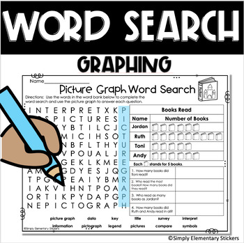 Preview of Graphing Math Vocabulary Word Search Puzzles, Graphing Worksheets for 2nd Grade