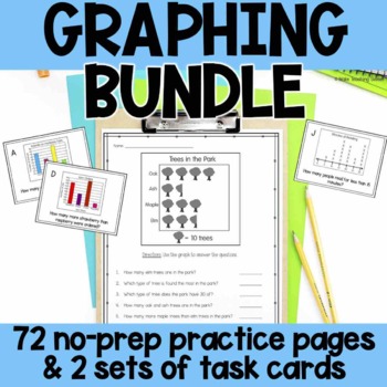 Preview of Graphing Bundle -  Task Cards & No Prep Worksheets - Bar Graphs & Picture Graphs