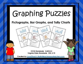 Preview of Graphing Puzzles- Match Pictographs, Bar Graphs, and Tally Charts!