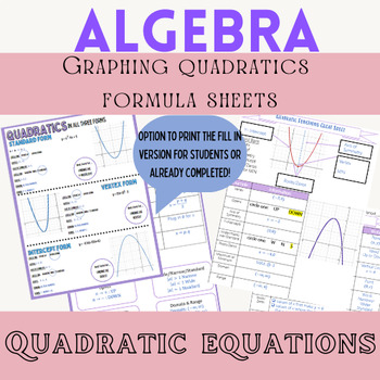 Preview of Graphing Quadratic Equations Formula Sheet(s) with poster!
