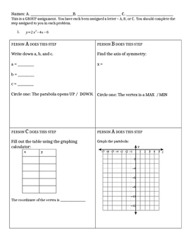 Preview of Graphing Quadratic Equations in Standard Form - Group Activity