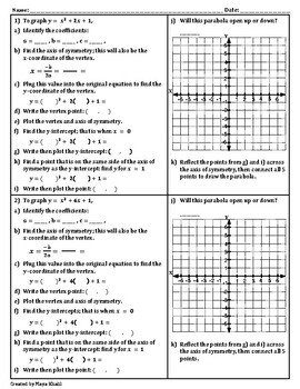 Preview of Graphing Quadratic Equations with the Axis of Symmetry & Vertex - Teach/Practice