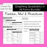 Graphing Quadratic Functions Bundle (Standard, Vertex, and