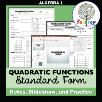 Preview of Graphing Quadratic Functions (Standard Form) - Notes, Slideshow, and Practice