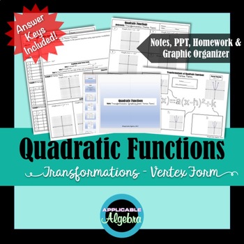 Preview of Quadratic Functions - Transformations (Vertex Form) Notes, PPT, HW, Graphic Org.