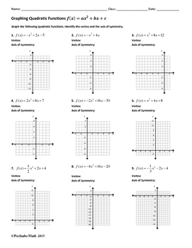 Graphing Quadratic Functions f(x)=ax^2+bx+c ALGEBRA Worksheet by