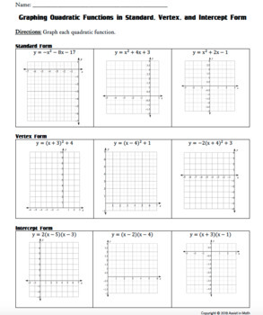 standard form to intercept form quadratic worksheet Graphing Quadratic Functions in 2 Forms Practice Worksheet by