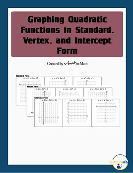 Preview of Graphing Quadratic Functions in 3 Forms Practice Worksheet